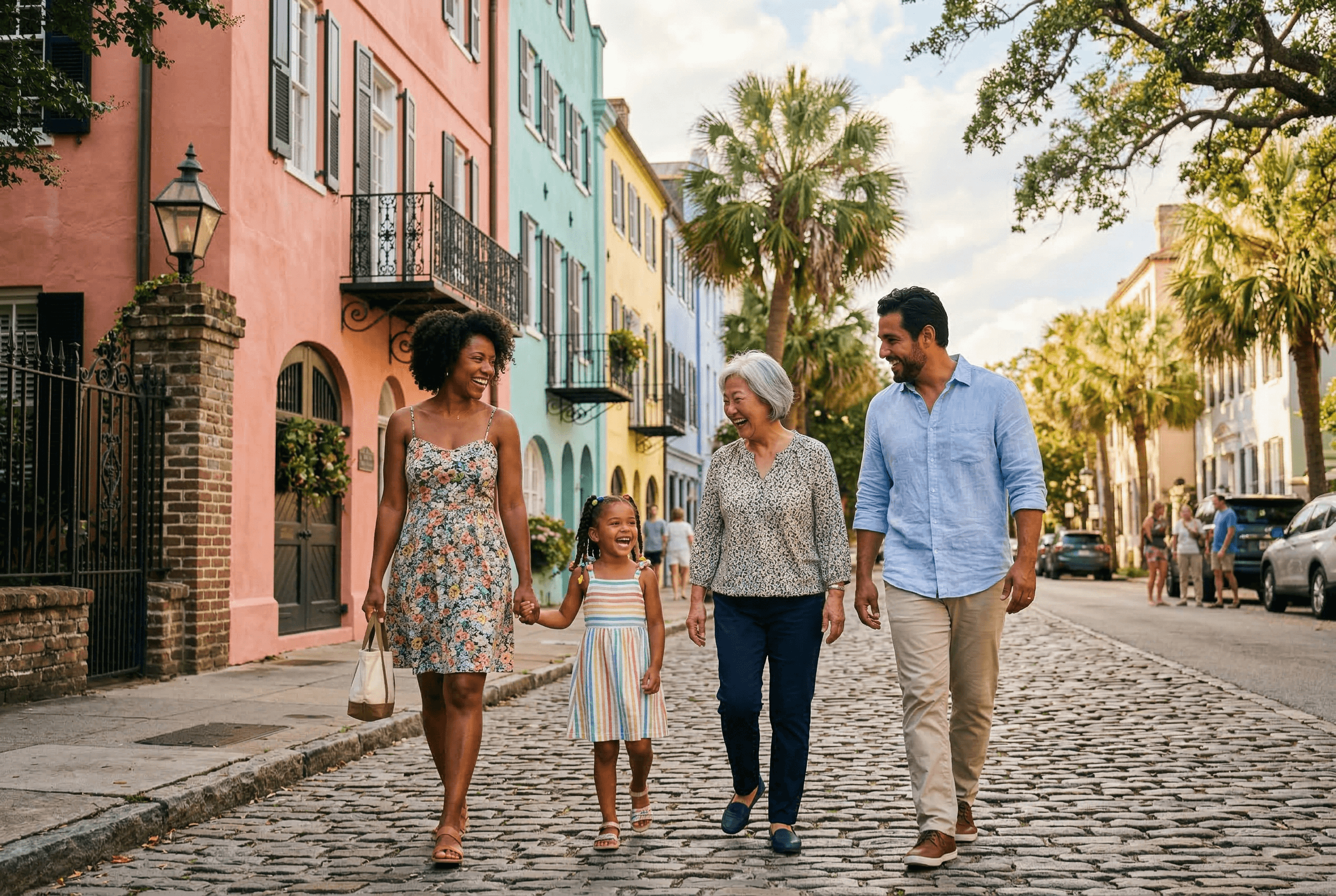Multi-generational family embracing outside the Charleston USCIS Field Office