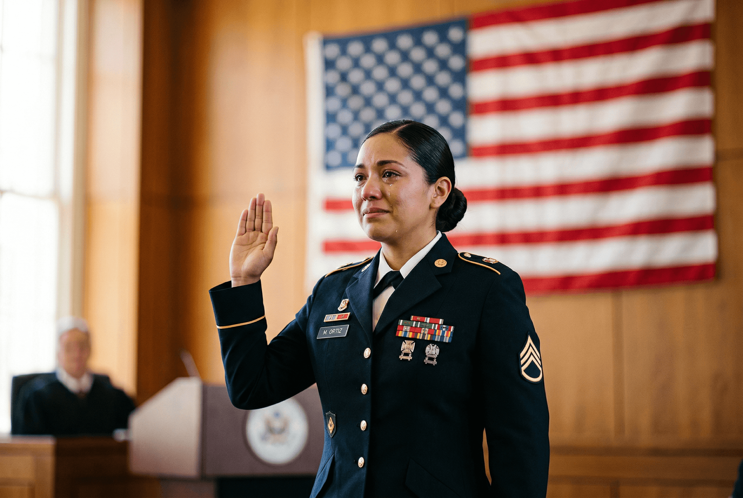 Military service member taking the U.S. citizenship oath