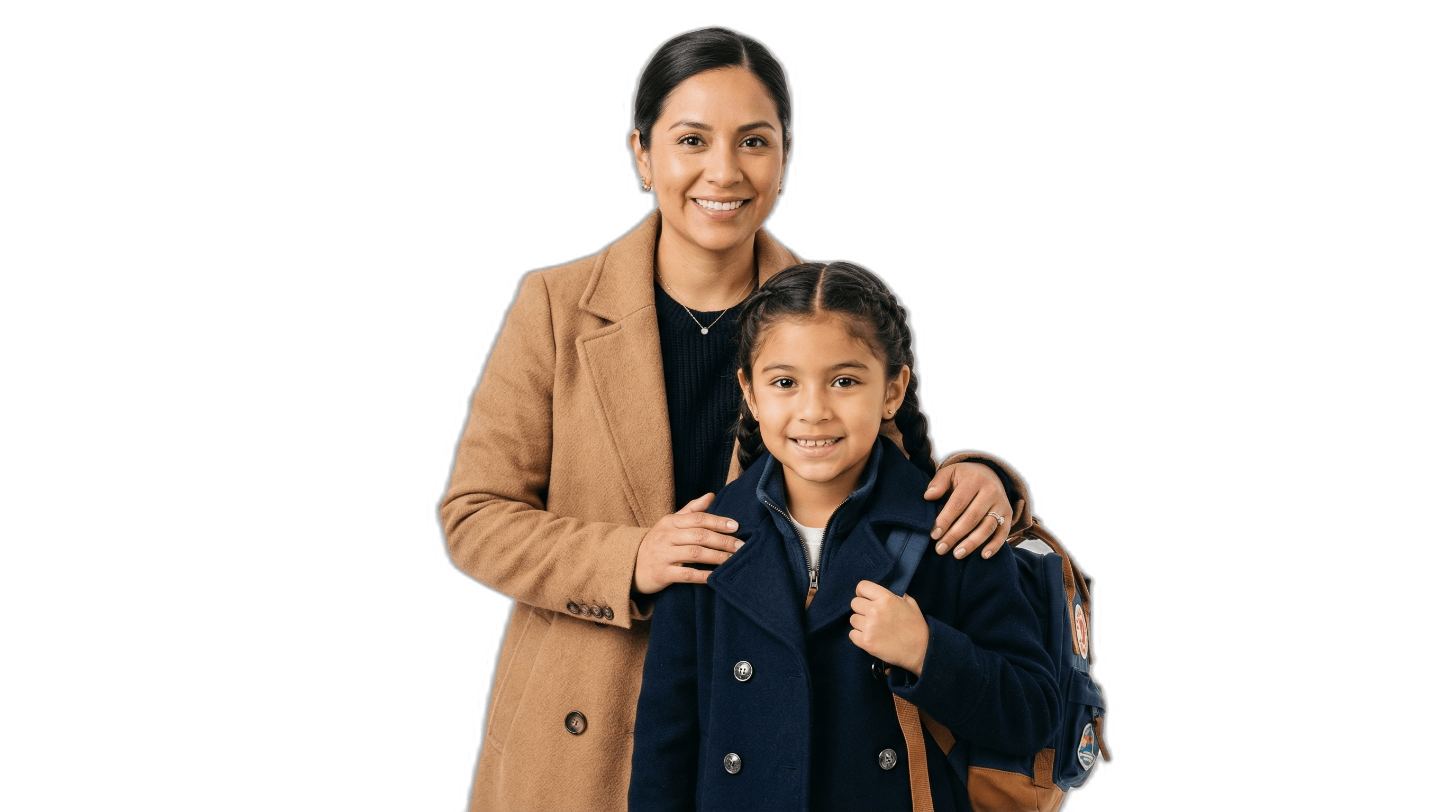 Mother and young daughter dressed for travel, representing K-2 visa family reunification.