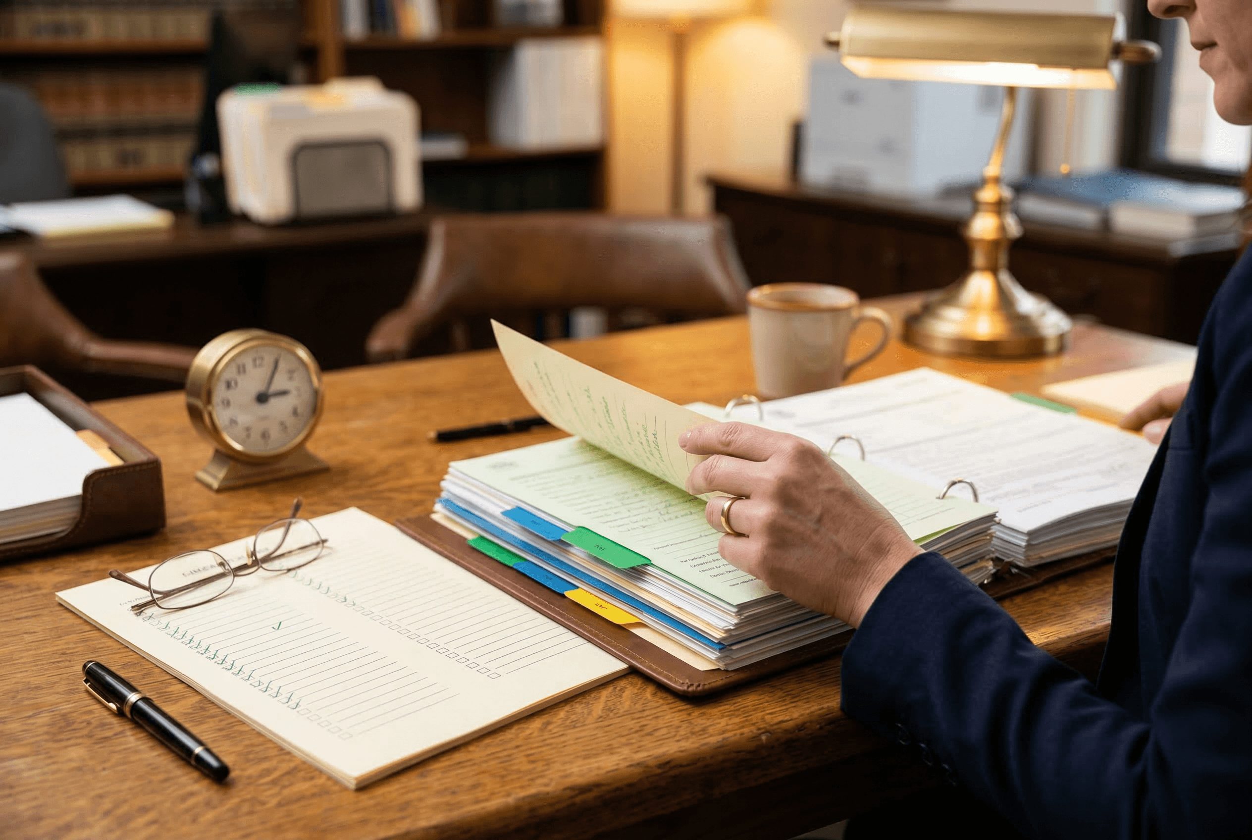 Organized immigration filing workspace with color-coded petition documents for VAWA I-360 self-petition