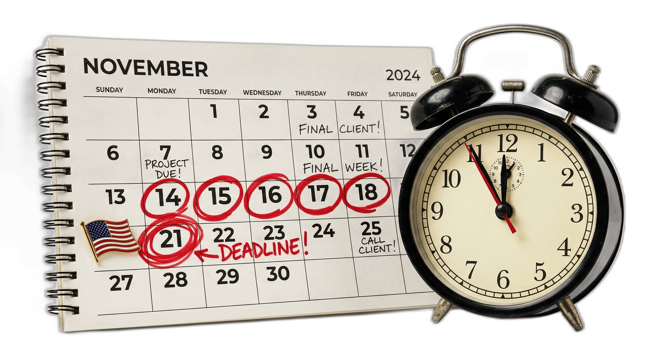 Calendar with dates circled in red and a clock showing urgency for parent green card policy changes.