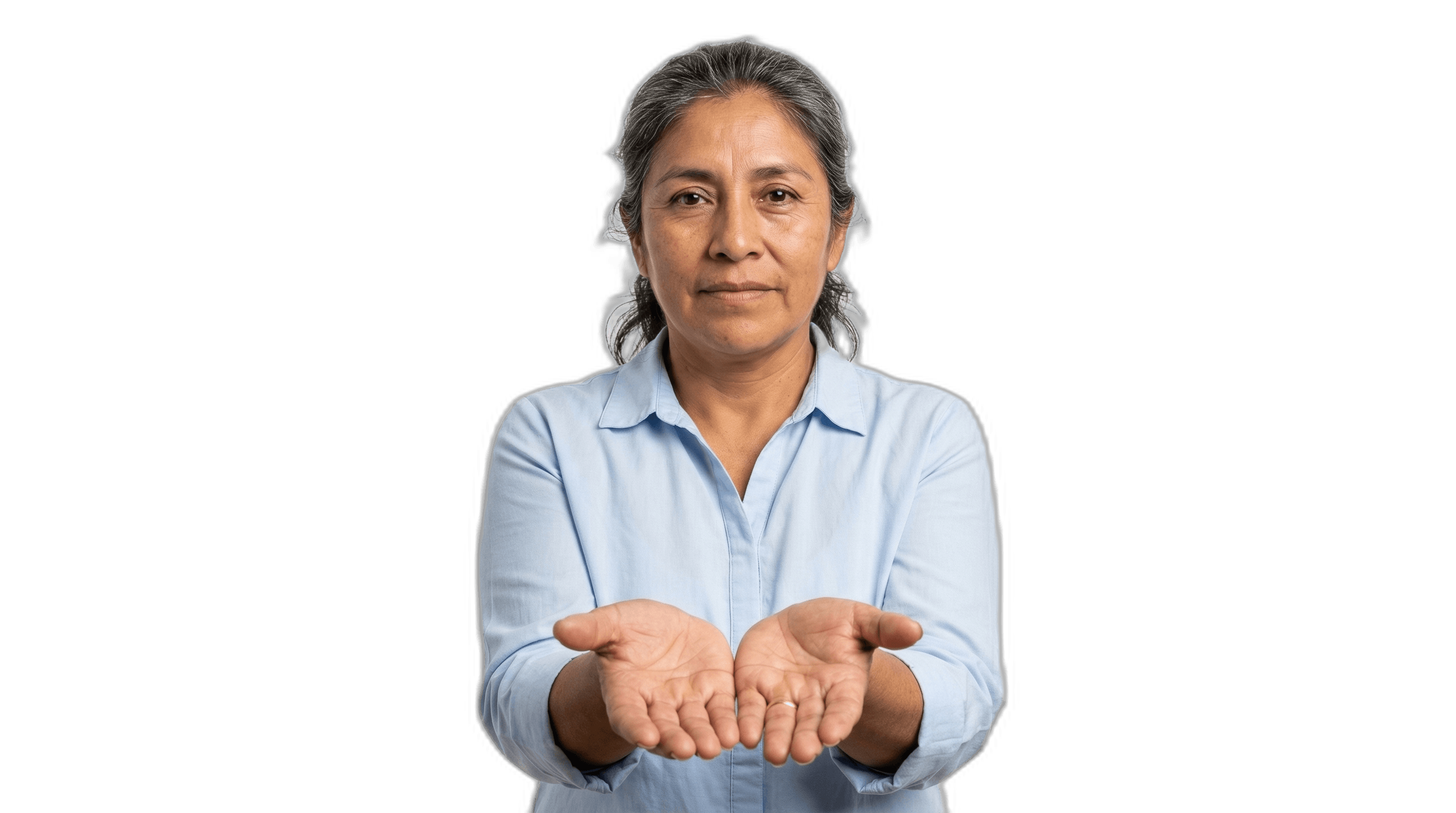 Woman holding out empty open palms, representing the absence of a path to legal immigration status.