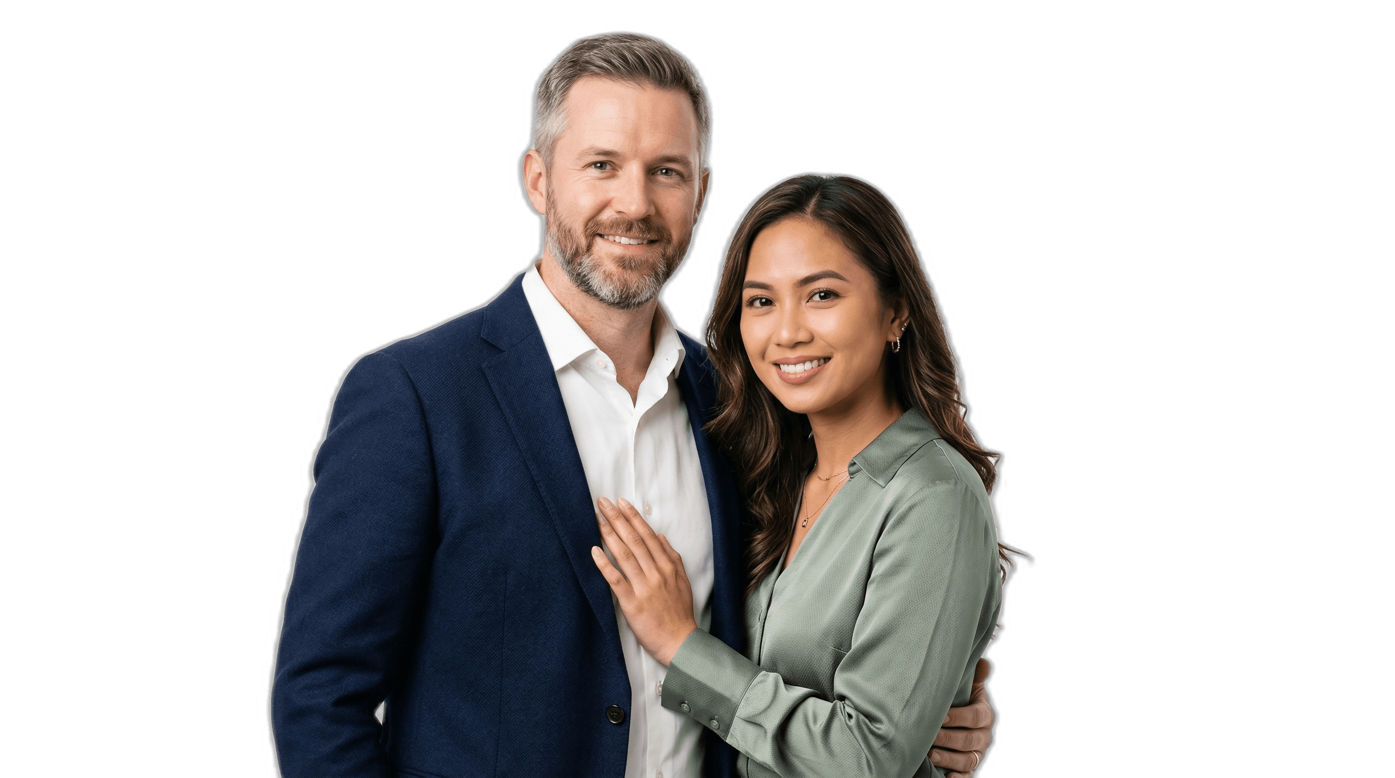 International couple standing confidently together, representing overcoming K-1 visa red flags.