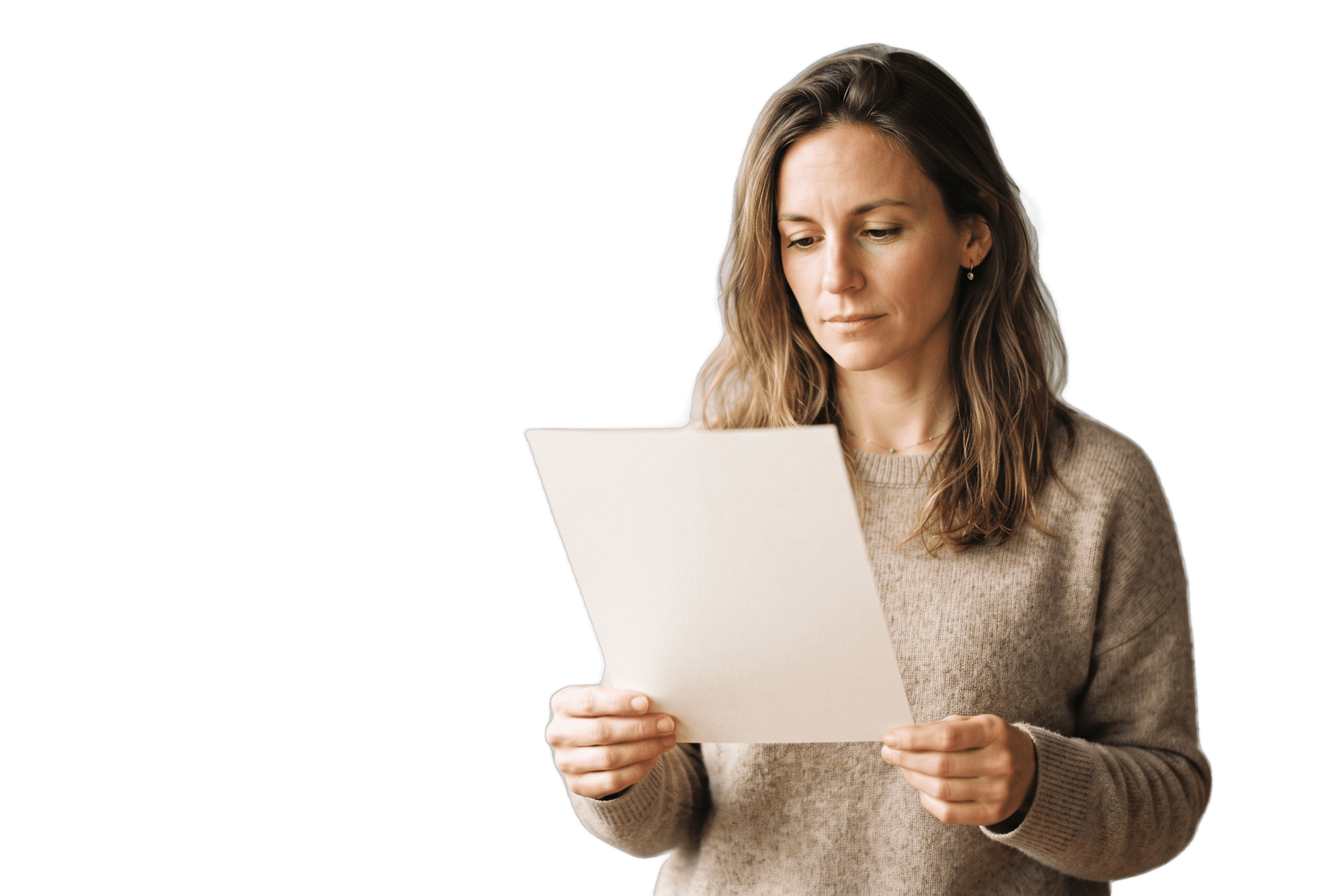 Woman reading a printed statement — USCIS credit report authorization for green card sponsors